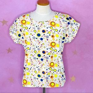 Liva Girl Boutique Blouse with Retro 70s Geometric Polka Dots Medium